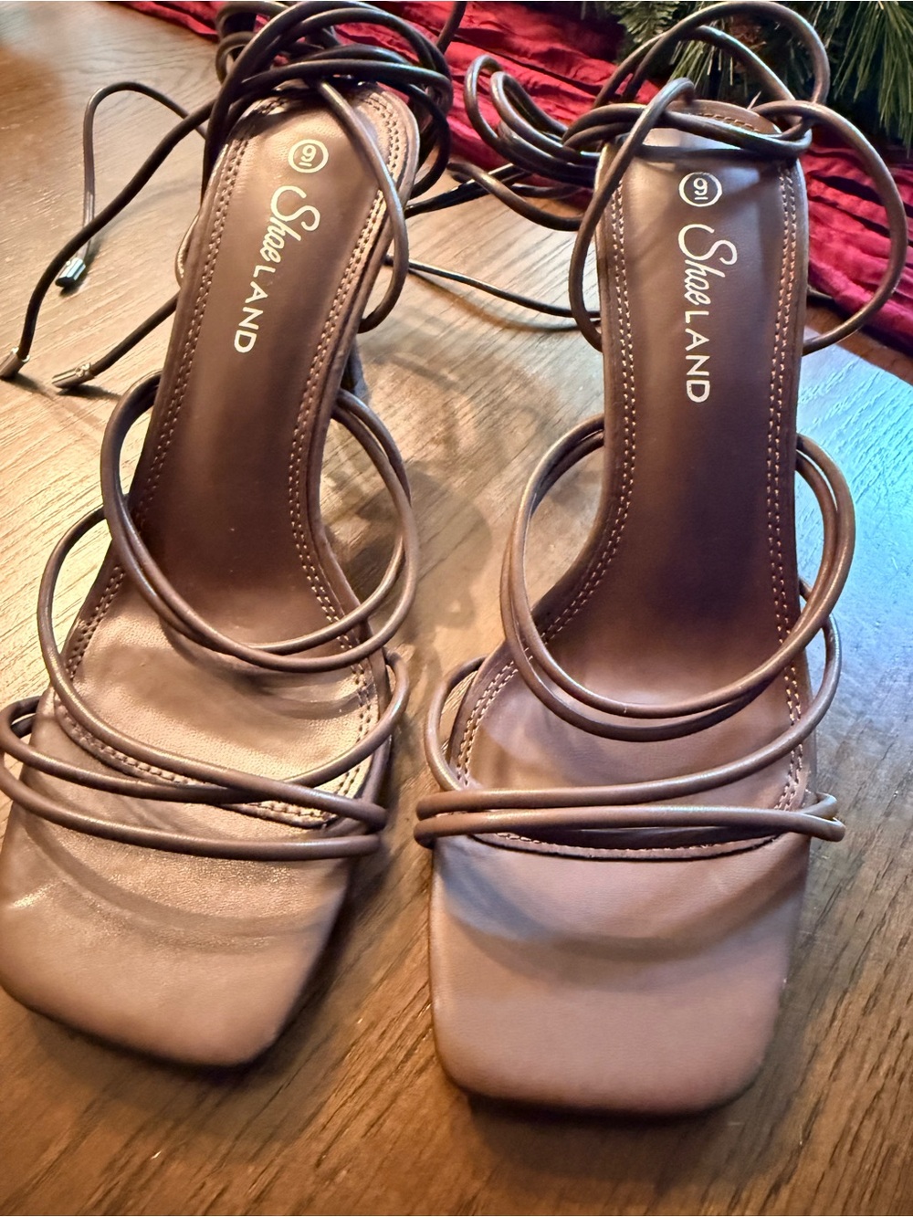 ShoeLand Women’s Brown Strappy Lace-Up Heeled Sandals
